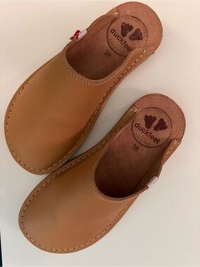 Tan Leather Slides Clogs Blåvand bio 38 (or 7.5 / 8 ) wide toebox NIB